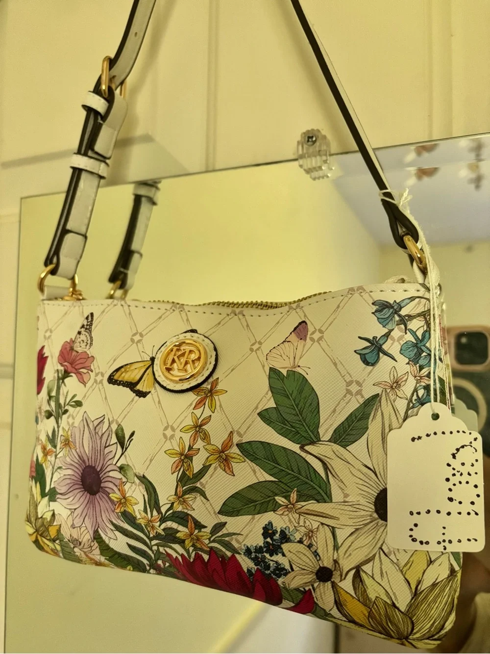 Kim Rogers floral leather zip bag! 9.5 by 6.5 inches